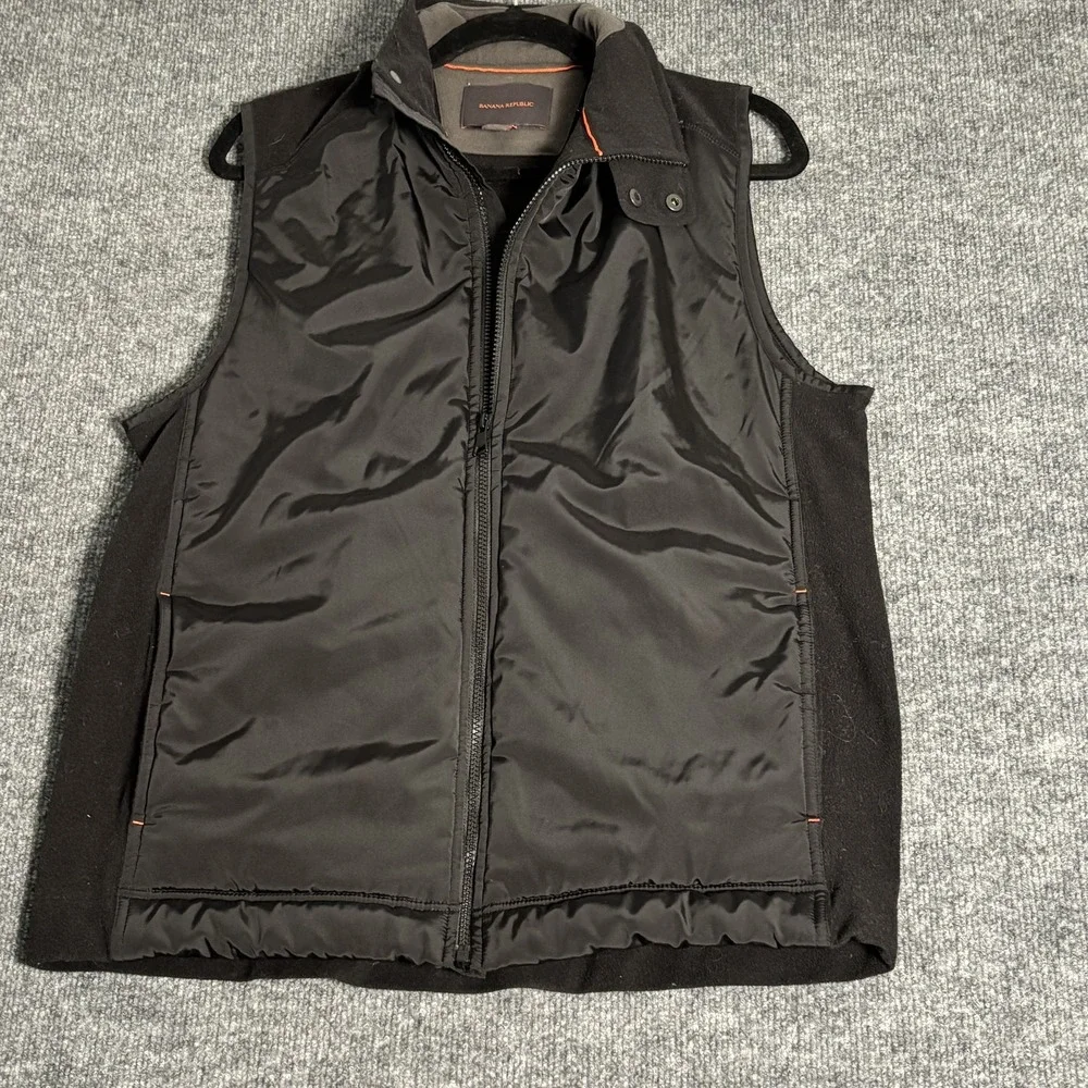 Banana Republic Mens L Black Hybrid Quilted Lined Full Zip Vest Outdoor Casual